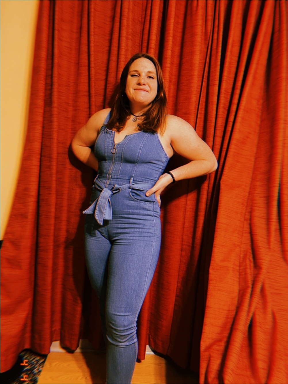 iris Blue Denim Jumpsuit Overalls with Tie Waist